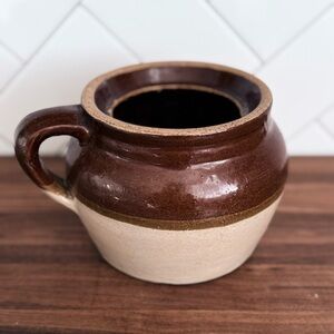 Vintage USA Stoneware Crock / Bean Pot – Brown & Cream – Farmhouse Decorating